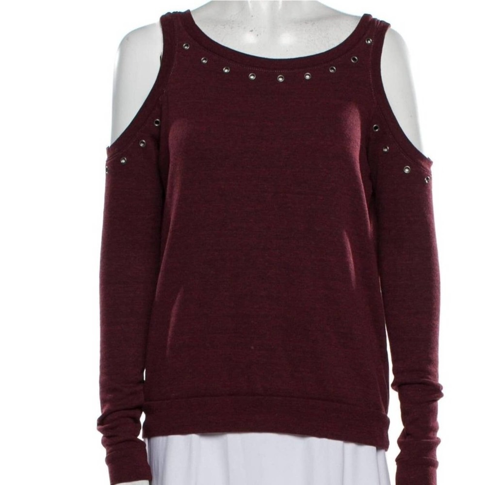 Rebecca Minkoff Sweatshirt Burgundy Cold Shoulder Scoop Neck Long Sleeve Sz XS